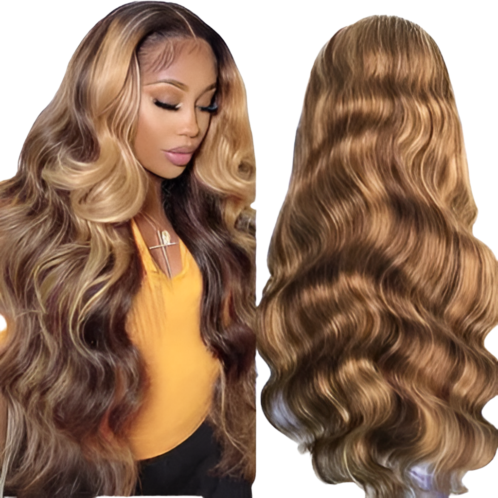 13 x 4 Lace Closure Frontal Body wave Highlighted with honey Blond, Brazilian Hair Wig