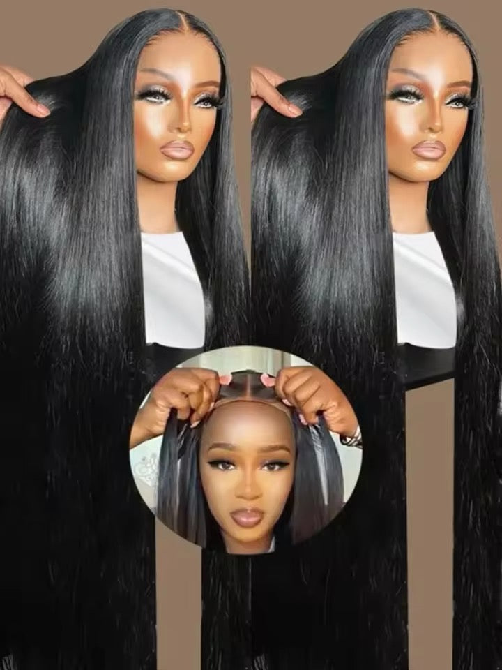 5 x 5 Transparent Pre-cut Lace closure Glue less, wear and go straight Brazilian Hair Wig