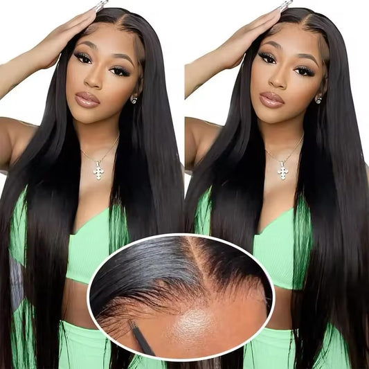 5 x 5 Transparent Pre-cut Lace closure Glue less, wear and go straight Brazilian Hair Wig