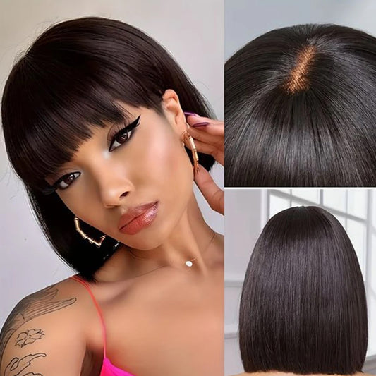 3x1  Fringe Straight bob , Brazilian Hair Wig