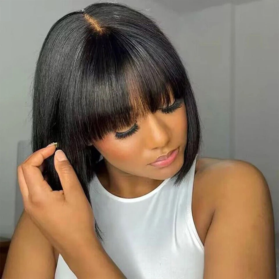 3x1  Fringe Straight bob , Brazilian Hair Wig