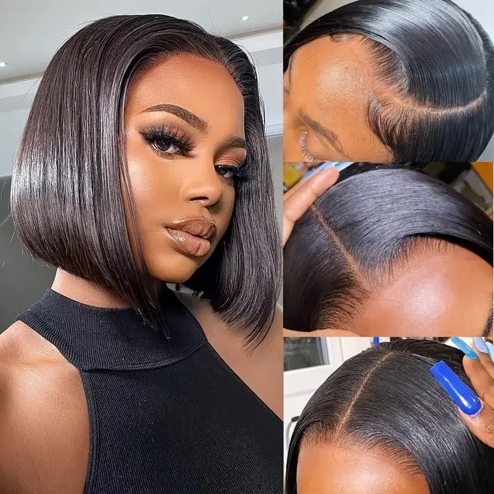 4x4 Pre-cut Lace Closure, Glue less, Wear and Go Straight Brazilian Hair Bob Wig