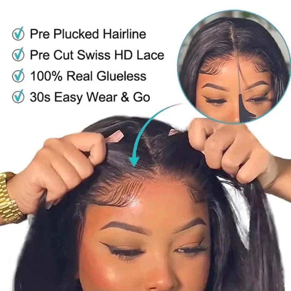 4 x 4 Pre-cut Lace closure Glue less, wear and go straight Brazilian Hair Wig